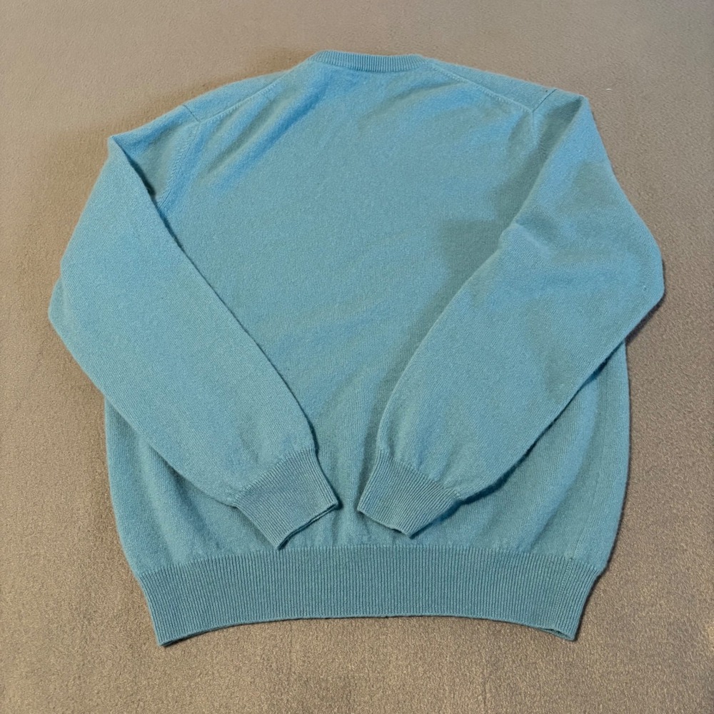 Club Room V-Neck Sweater Men Large Turquoise Blue 100% Fine Cashmere Long Sleeve - Picture 5 of 7